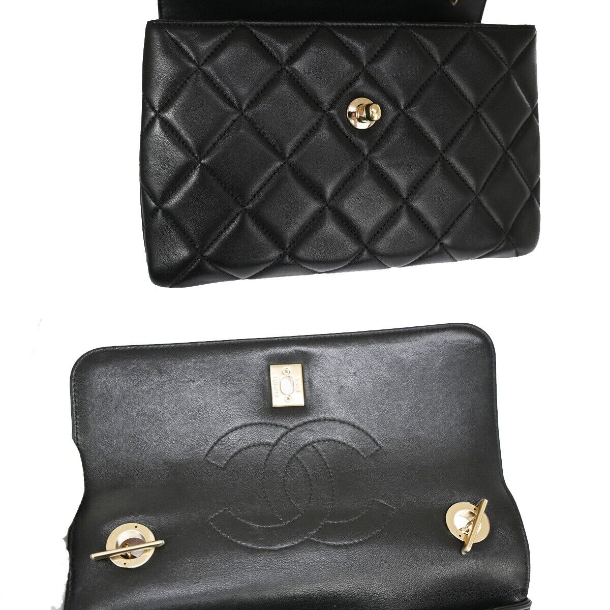 CHANEL CC Logo Matelasse 2Way Shoulder Hand Bag Leather Black GHW Italy 985RH891