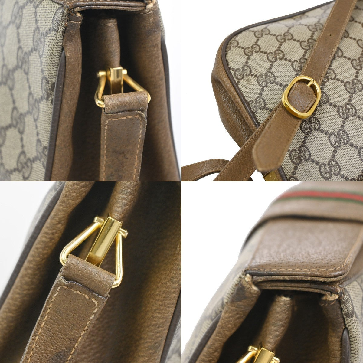GUCCI Logo Sherry GG Pattern 2set Shoulder Hand Bag PVC Leather Beige 86KC963