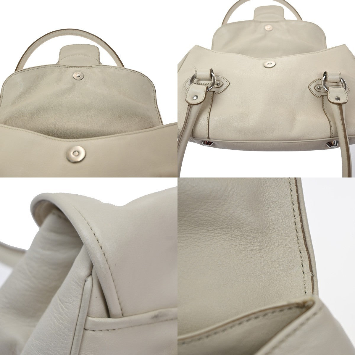 CHRISTIAN DIOR CD Logo Flap Shoulder Hand Bag Leather White SHW Italy 95MA437