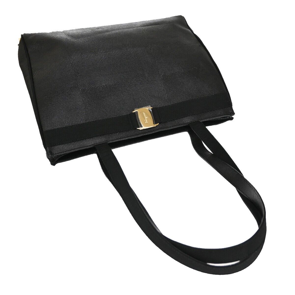 SALVATORE FERRAGAMO Vara Tote Shoulder Bag Canvas Embossing Leather BK 64EA311