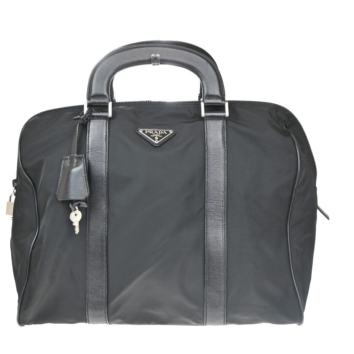 PRADA MILANO Logo Tessuto Hand Bag Nylon Leather Black SHW  61CB060
