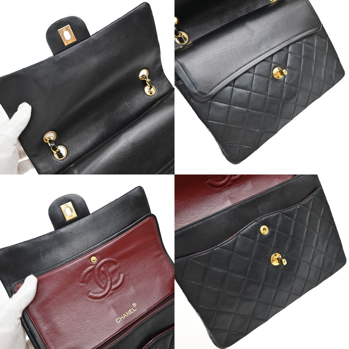 CHANEL CC Matelasse 25 Double Flap Chain Shoulder Bag Leather Black GHW 805RF615