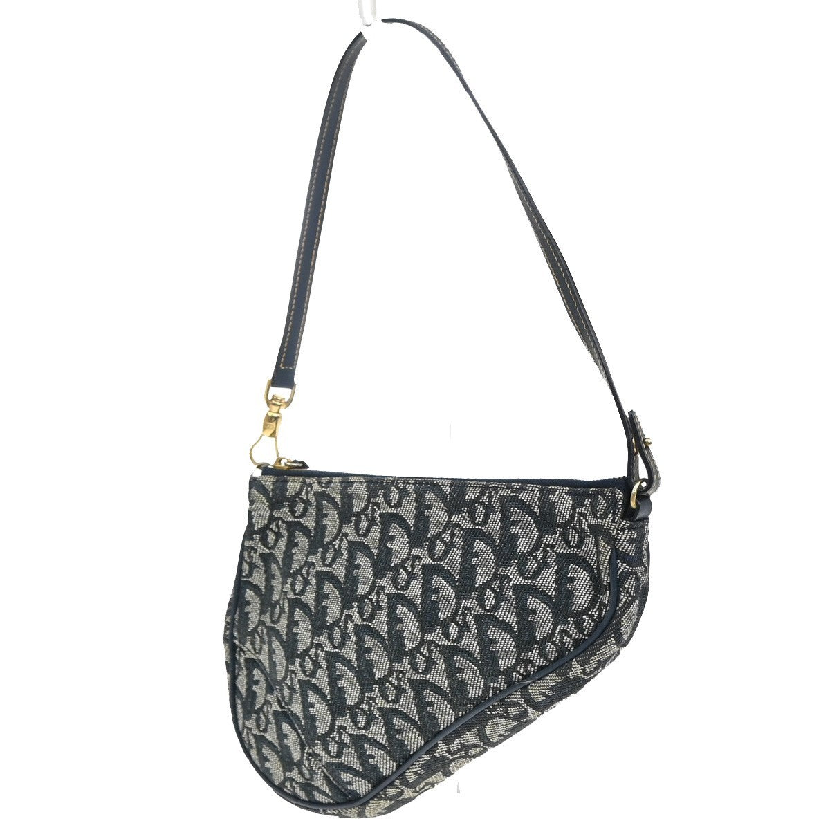 CHRISTIAN DIOR Mini Saddle Hand Bag Canvas Leather Blue GHW 91EG403