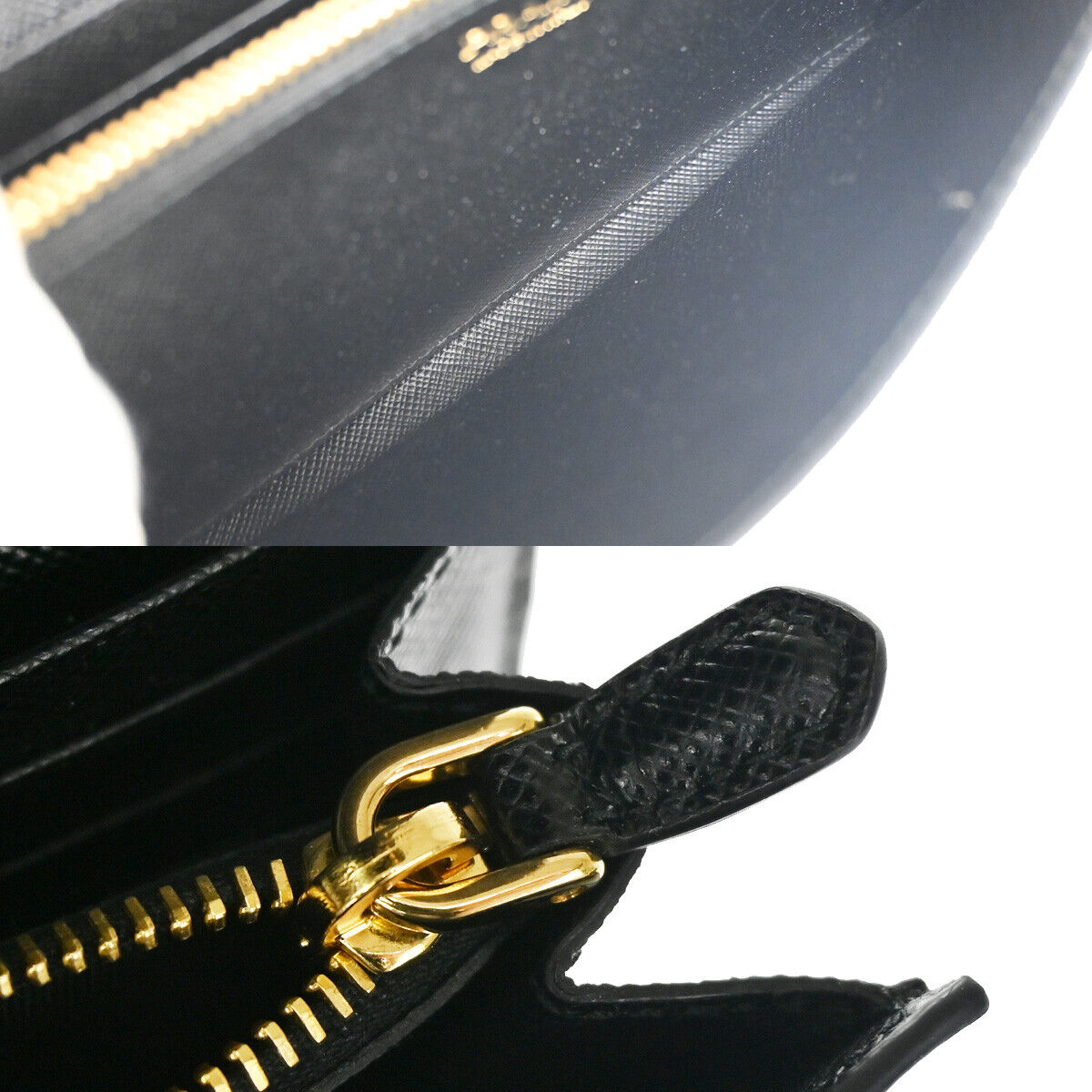 PRADA Logo Long Bifold Wallet Saffiano Leather Black Nero Gold Italy 70RH734