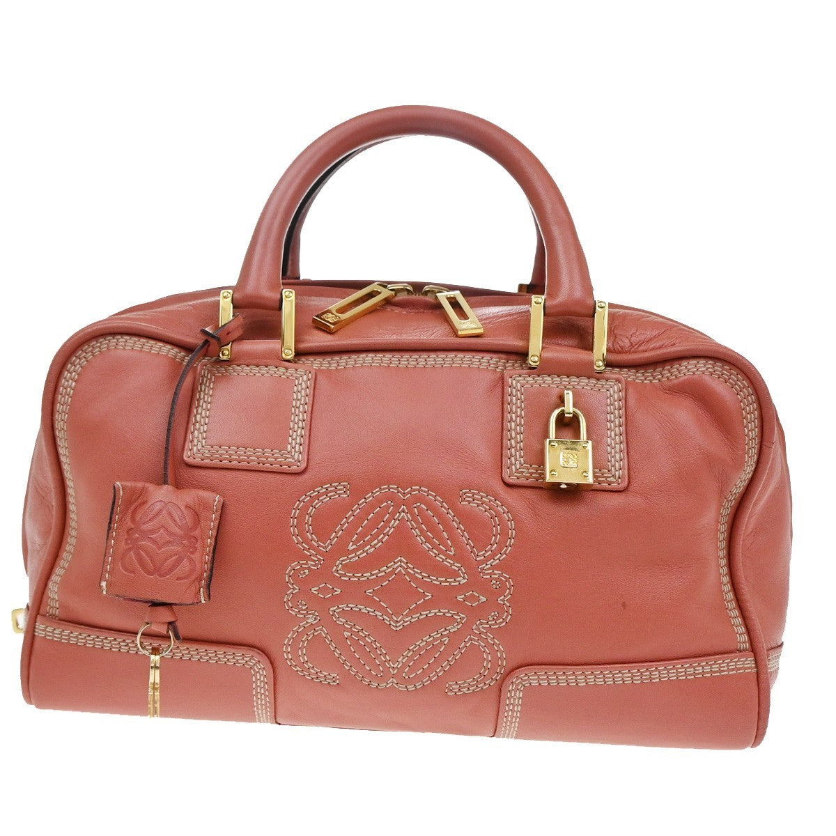 LOEWE Logo Anagram Amazona Hand Bag Leather Pink GHW Spain 92CA337