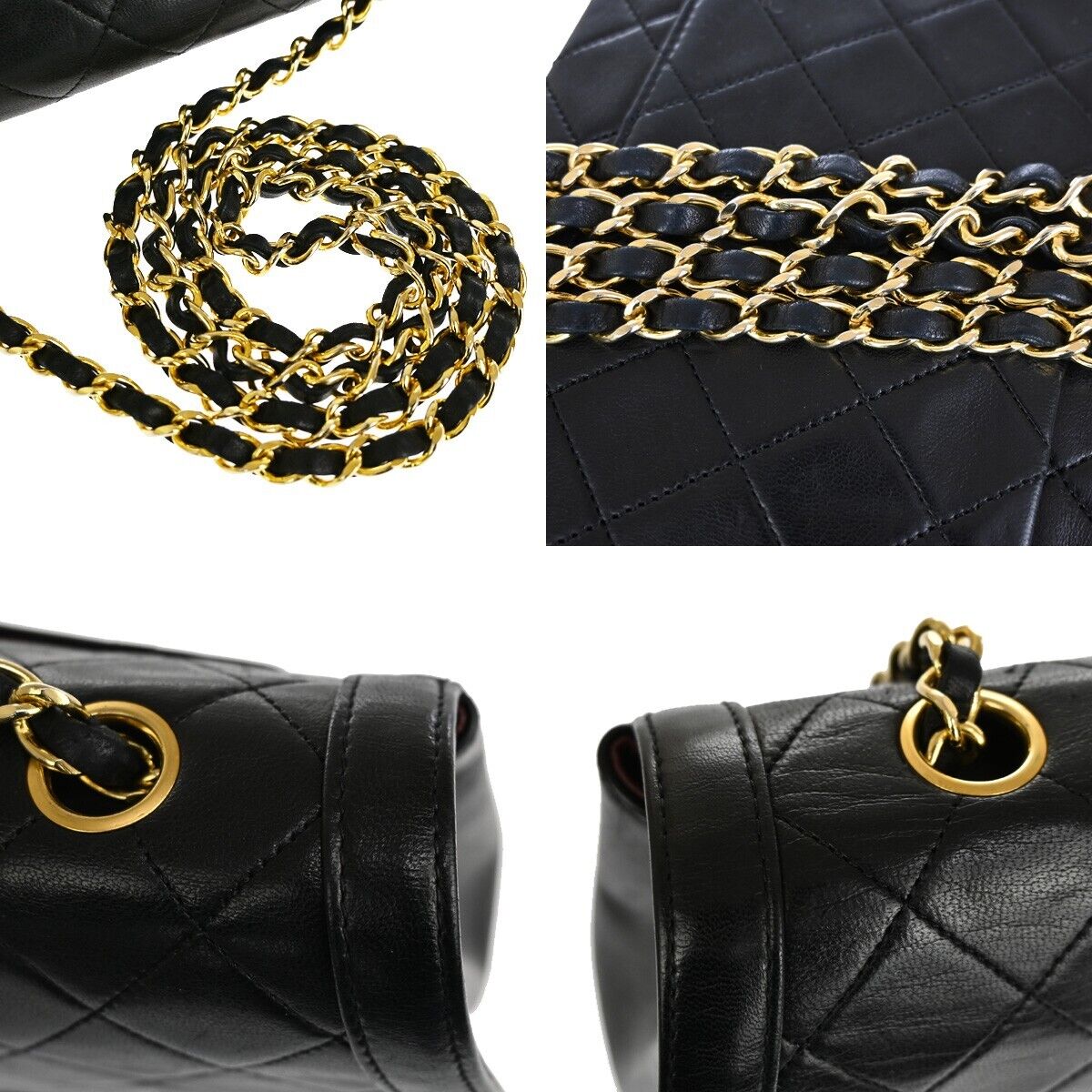CHANEL CC Logo Matelasse Chain Shoulder Bag Leather Black GHW Vintage 340RJ283