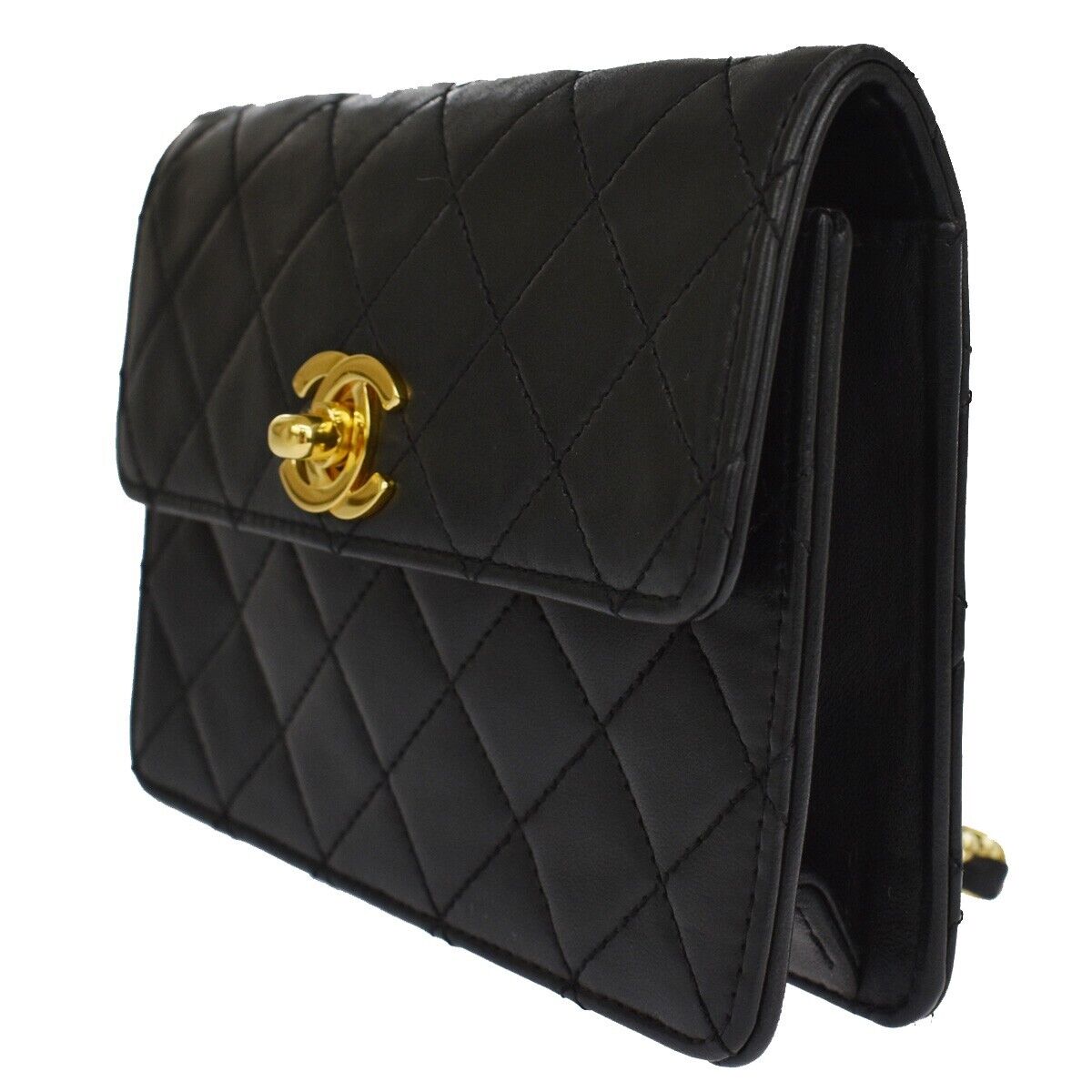 CHANEL CC Mini Matelasse Chain Shoulder Bag Leather Black GHW Vintage 386RC974