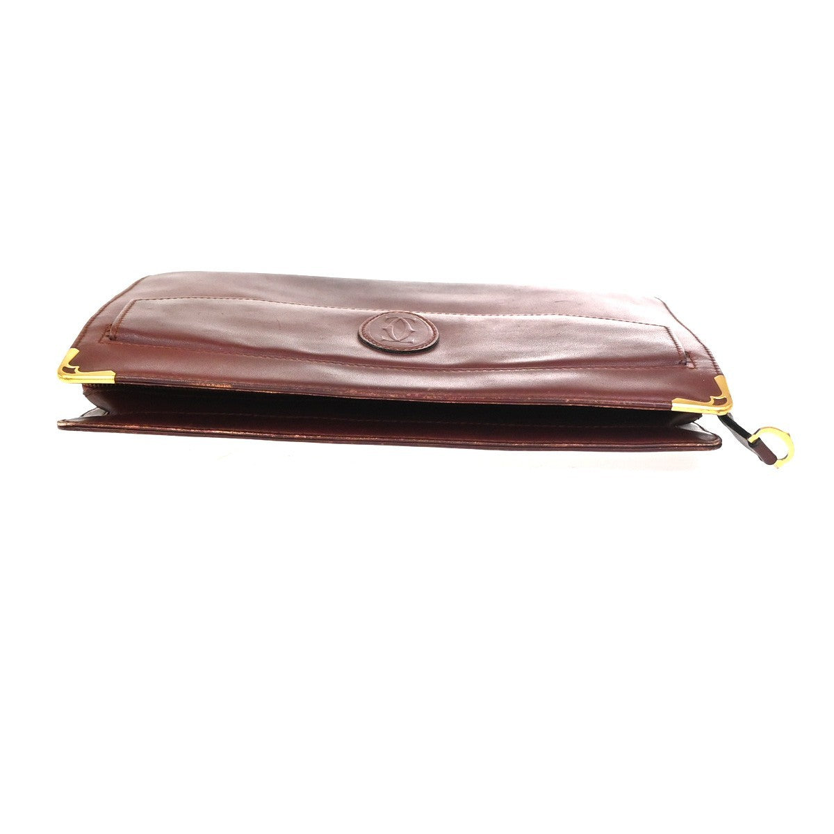 MUST DE CARTIER 2C Logo Clutch Hand Bag Leather Red Burgundy GHW 08KD023