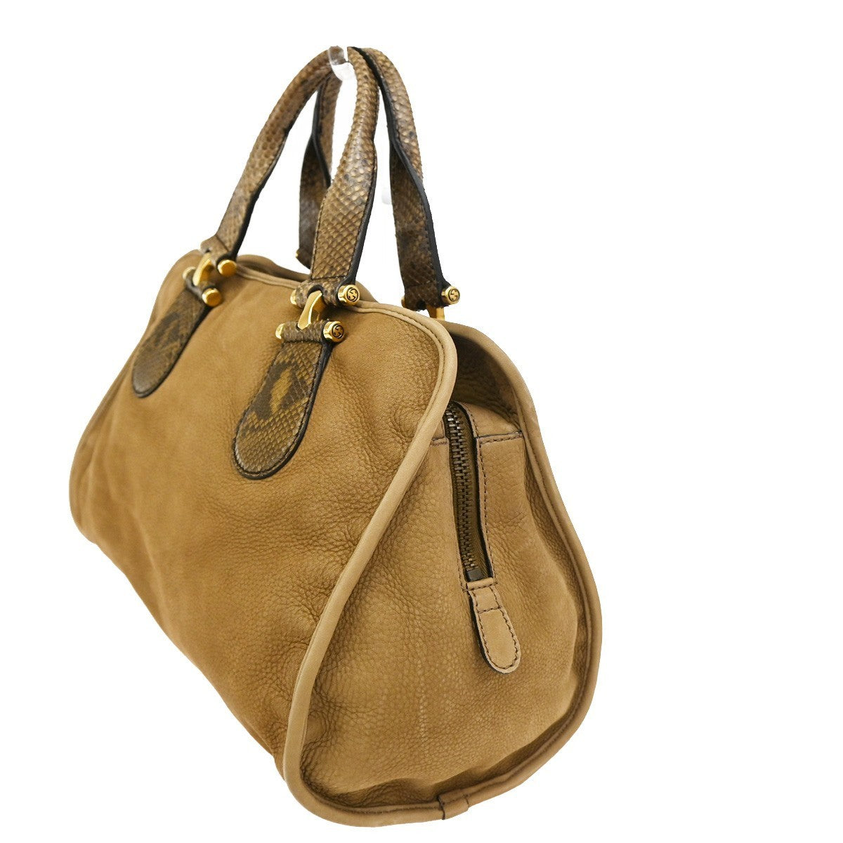 GUCCI Logo Hand Bag Suede Embossing Leather  Brown GHW Italy 86KP039