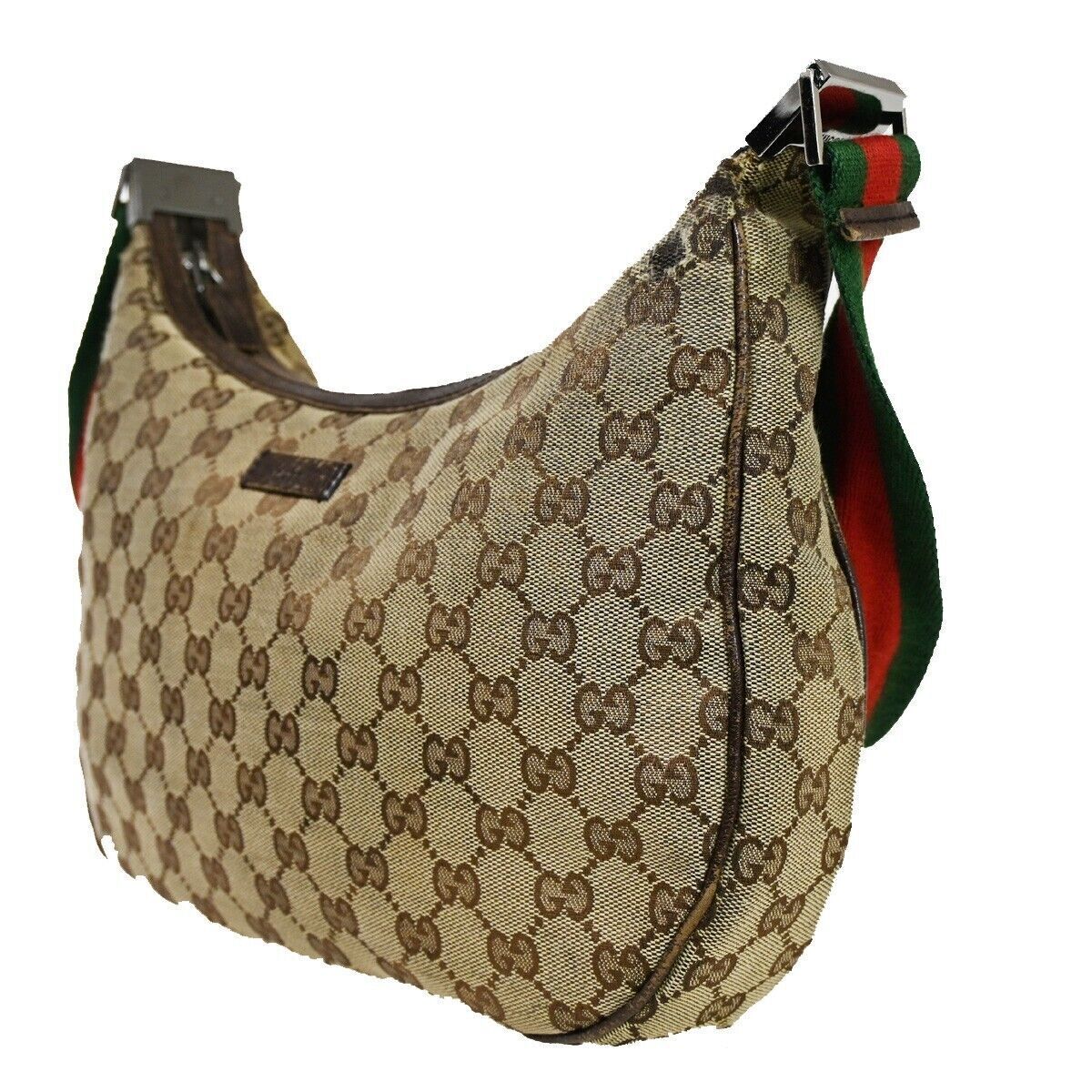 GUCCI GG Pattern Sherry Shoulder Bag Canvas Leather Brown Gold Italy 05YB696