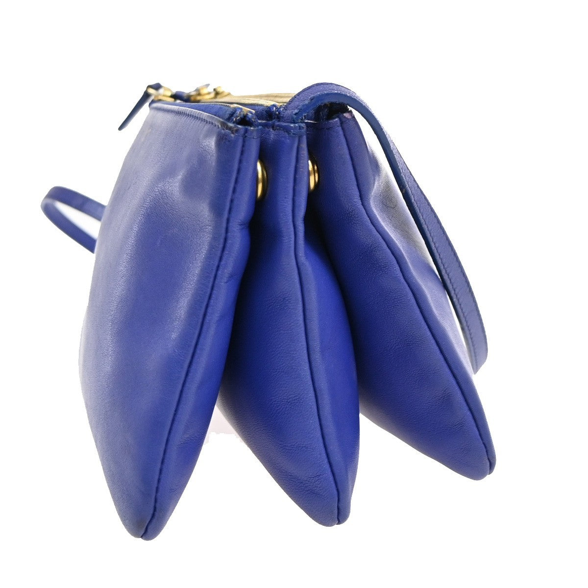 CELINE Logo Trio Crossbody Shoulder Bag Leather Blue Italy 80CA959