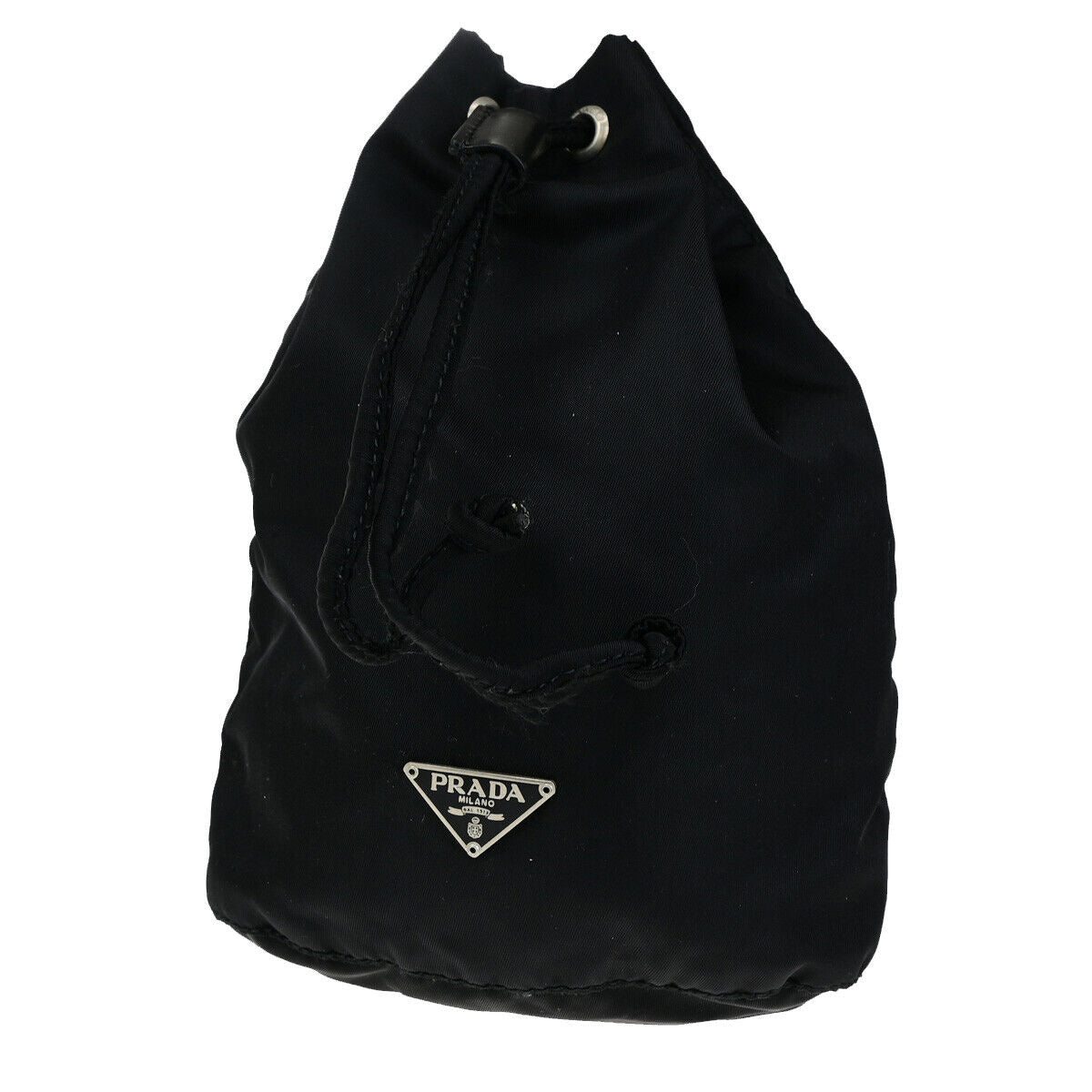 PRADA Logo Tessuto Mini Drawstring Pouch Nylon Leather Black SHW Italy 36YG794