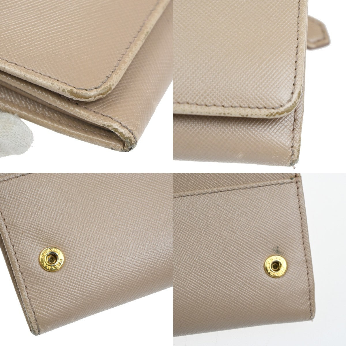 PRADA Logo Bifold Flap Long Wallet Saffiano Leather Beige GHW Italy 01KD036