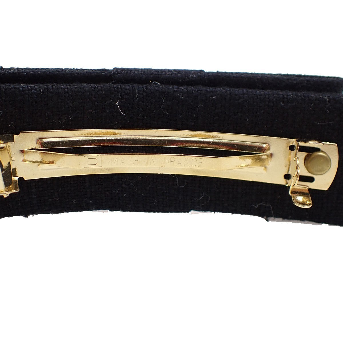 CELINE Logo Double Circle Ribbon Hair Clip Barrette Canvas Black GHW 09KB604