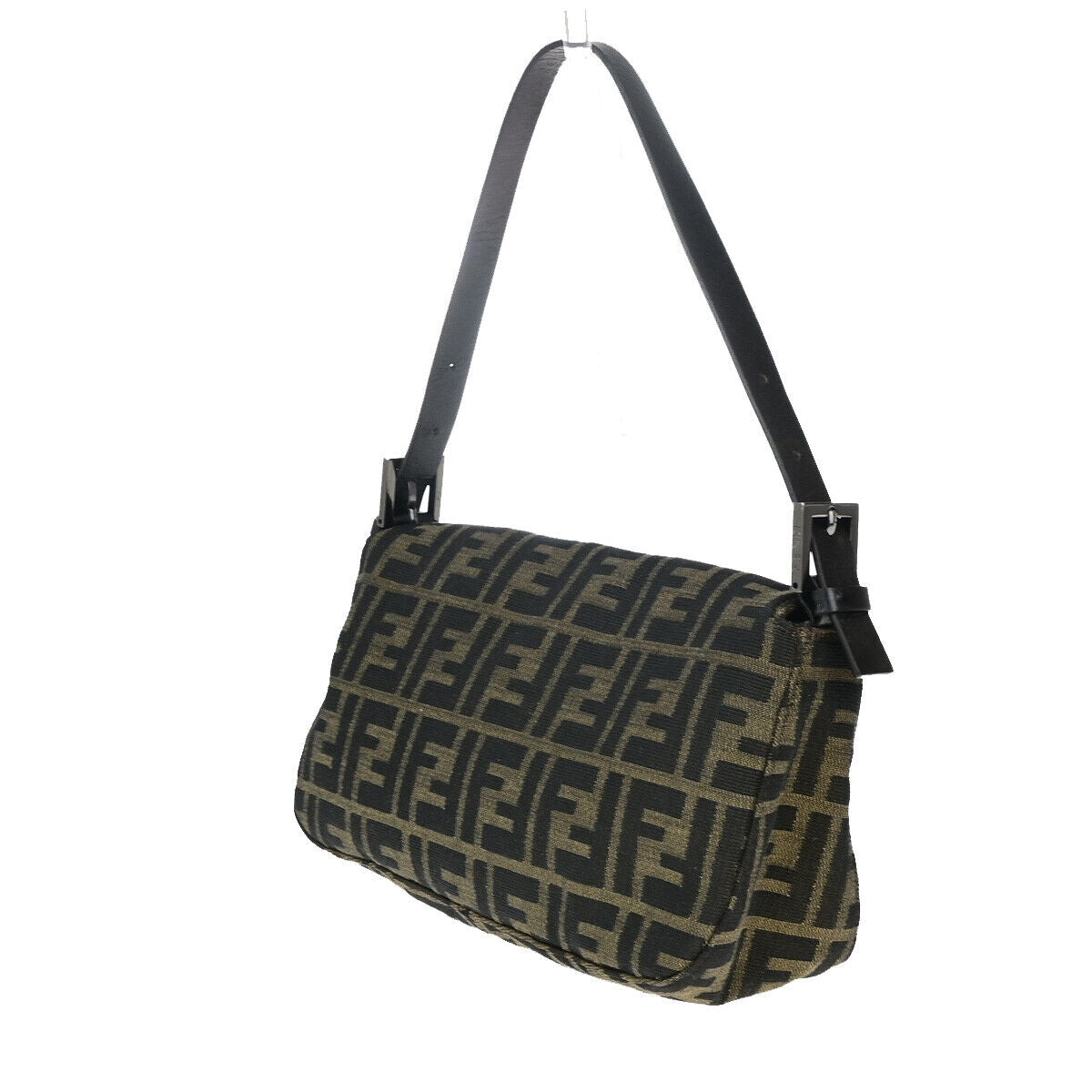 FENDI Logo Zucca Pattern Shoulder Bag Canvas Leather Brown SHW Italy 12YG485