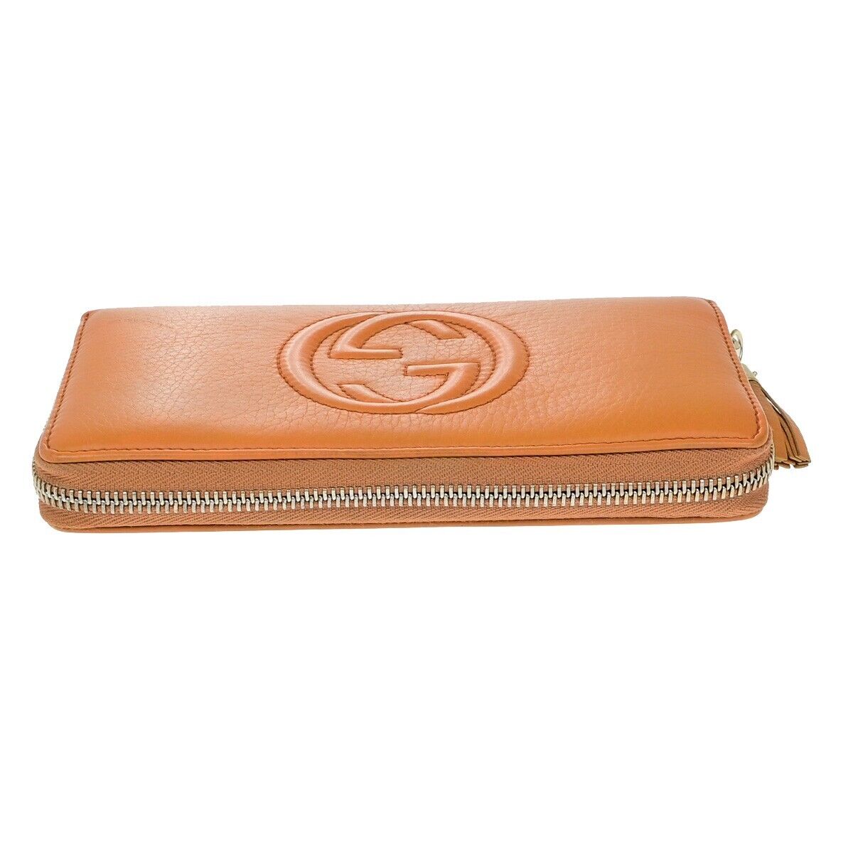 GUCCI Logo Interlocking GG Tassel Long Zipper Wallet Leather Orange GHW 38ED996