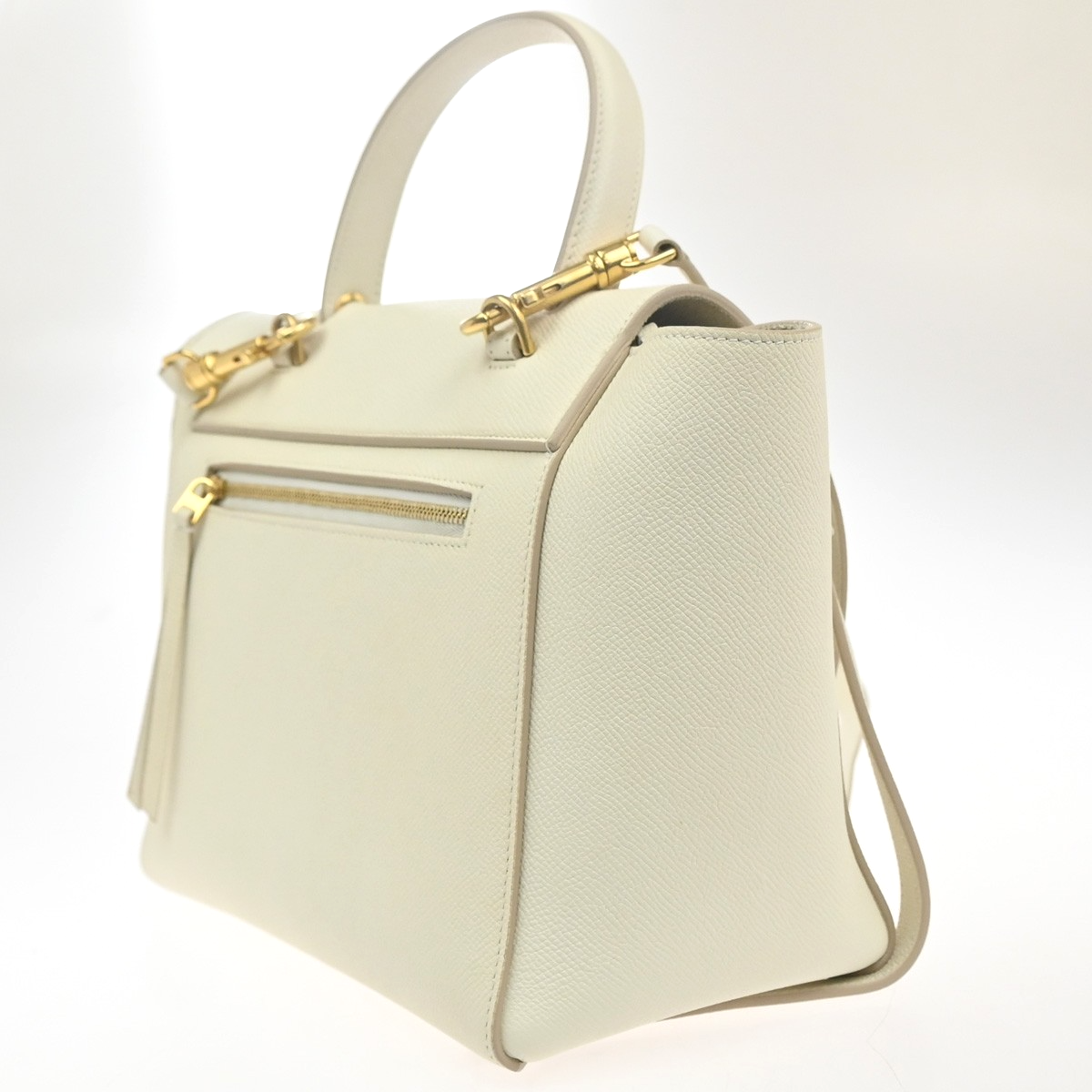 CELINE Logo Belt 2way Shoulder Hand Bag Leather White GHW Italy 29RL885