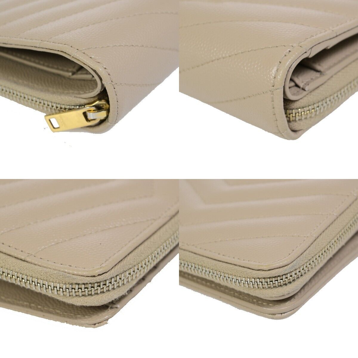 SAINT LAURENT YSL Logo Compact Bifold Wallet Purse Leather Beige GHW 38EC602