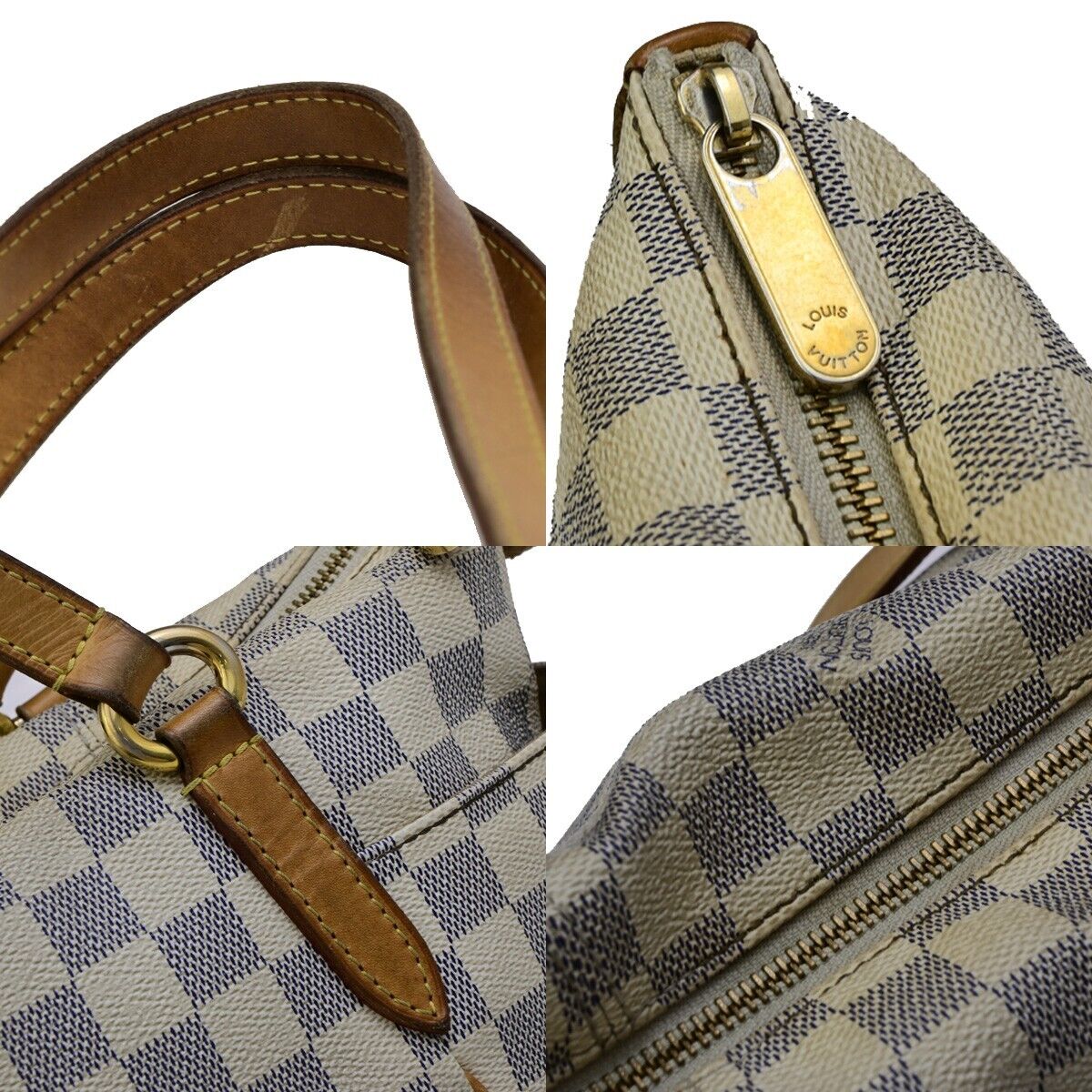 LOUIS VUITTON Totally PM Shoulder Bag Damier Azur Leather White N51261 84ED188