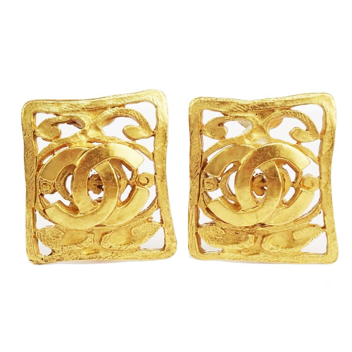 CHANEL CC Logo Earrings Square Clip-On  Gold 95A France Accessory 16RF017