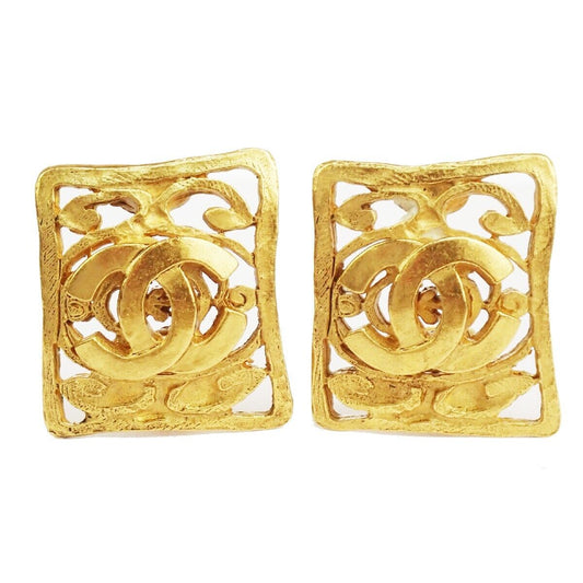 CHANEL CC Logo Earrings Square Clip-On  Gold 95A France Accessory 16RF017