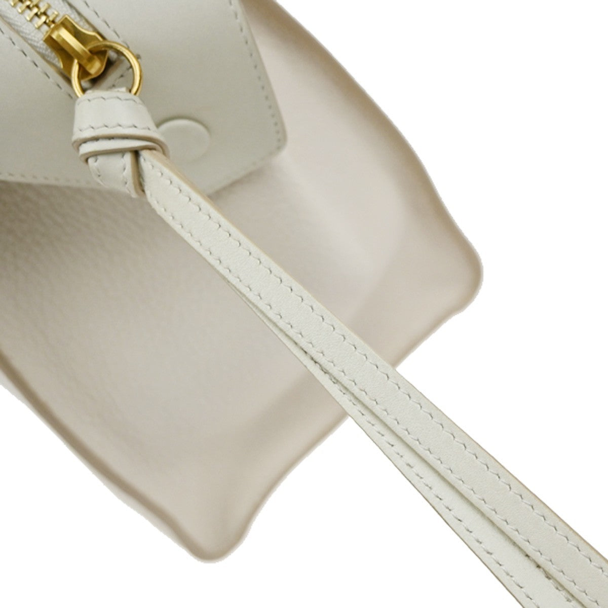 CELINE Logo Ring Shoulder Hand Bag Leather White Light Pink GHW Italy 12YJ132