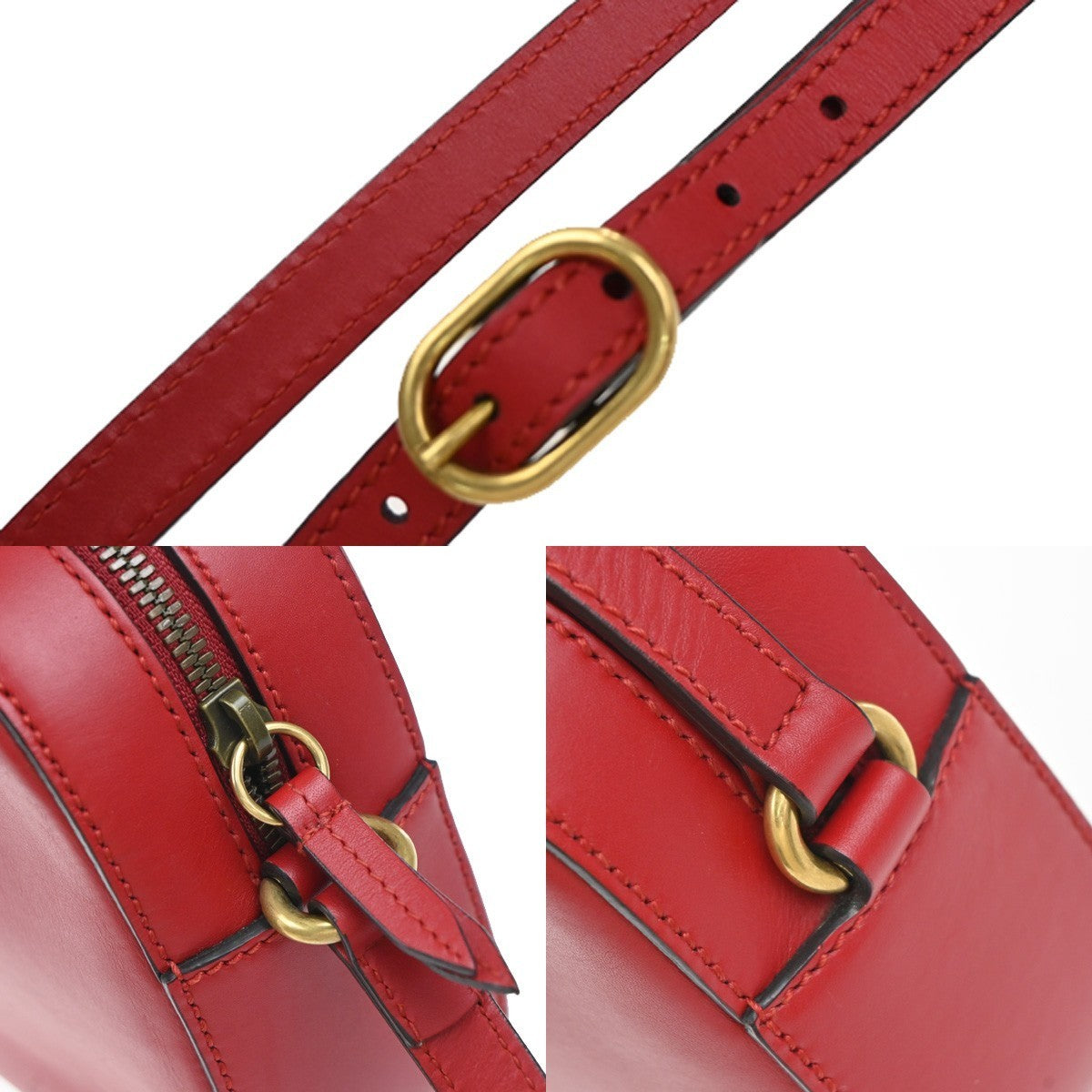 GUCCI Logo Webby Bee Crossbody Shoulder Bag Leather Red GHW 75EG318