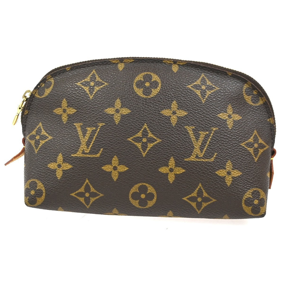 LOUIS VUITTON Logo Pochette Cosmetic Pouch Monogram Leather Brown M47515 04SA006