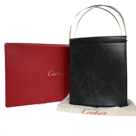 CARTIER Logo Trinity Tricolor Handle Hand Bag Leather Black France 87EA346
