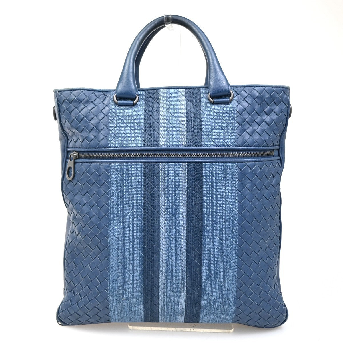 BOTTEGA VENETA Logo Intrecciato Hand Tote Bag Canvas Leather Blue Italy 38ZA106