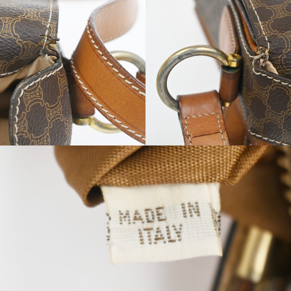 CELINE Logo Macadam Pattern Shoulder Bag PVC Leather Brown GHW Italy 32KC723