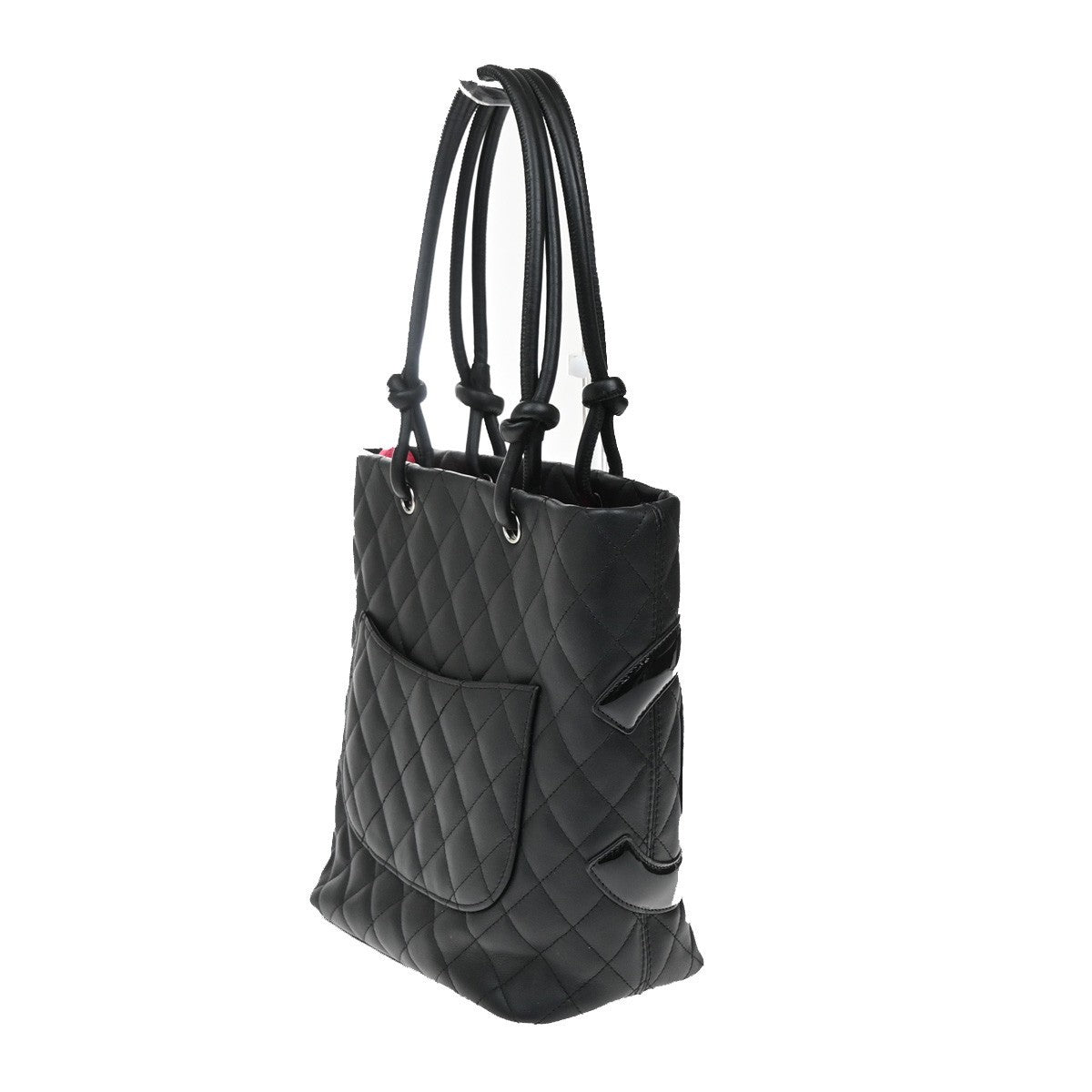 CHANEL CC Logo Medium Shoulder Tote Bag Leather Black Pink SHW Italy 304RL570