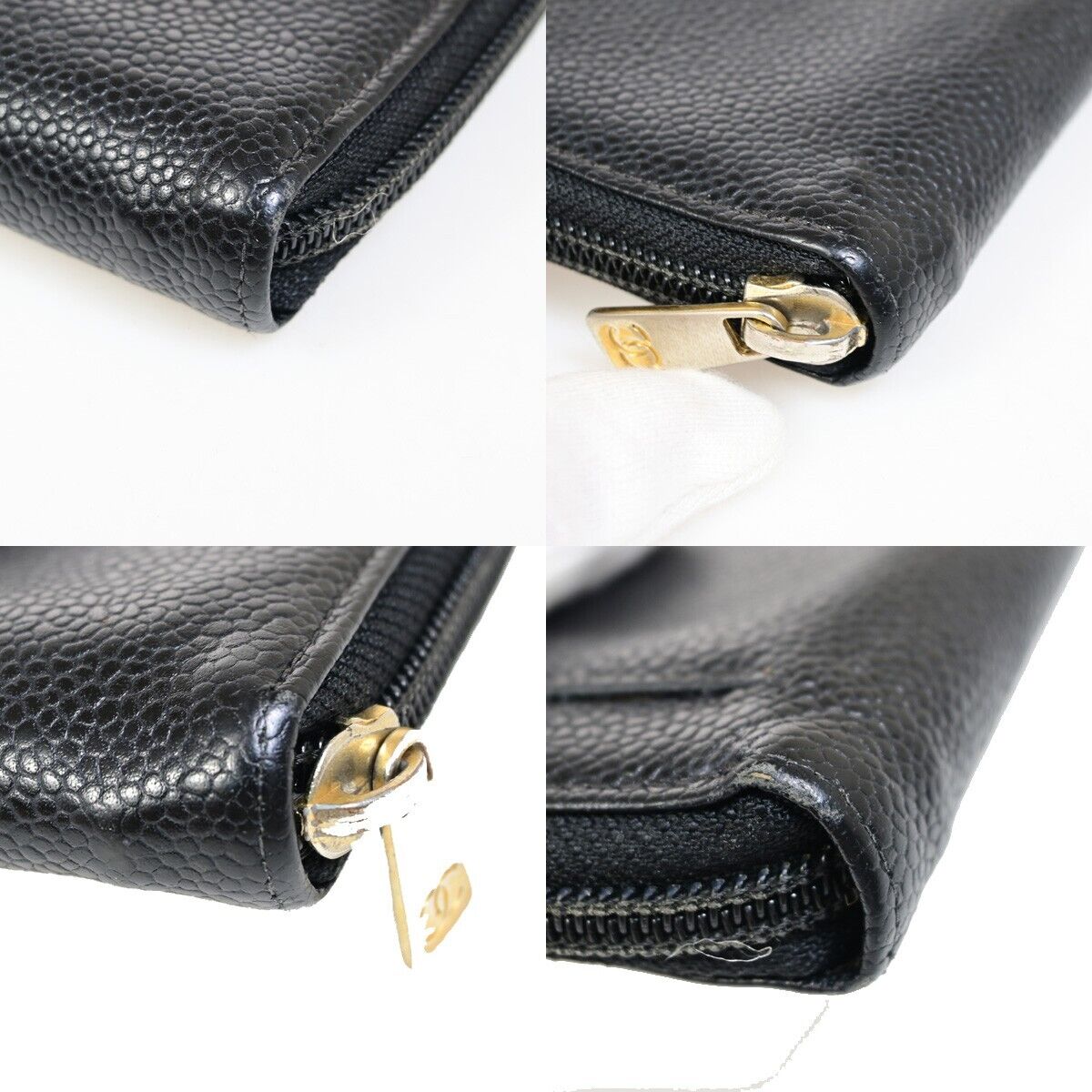 CHANEL CC Long Zip Around  Wallet Purse Caviar Skin Leather Black GHW 04FA616