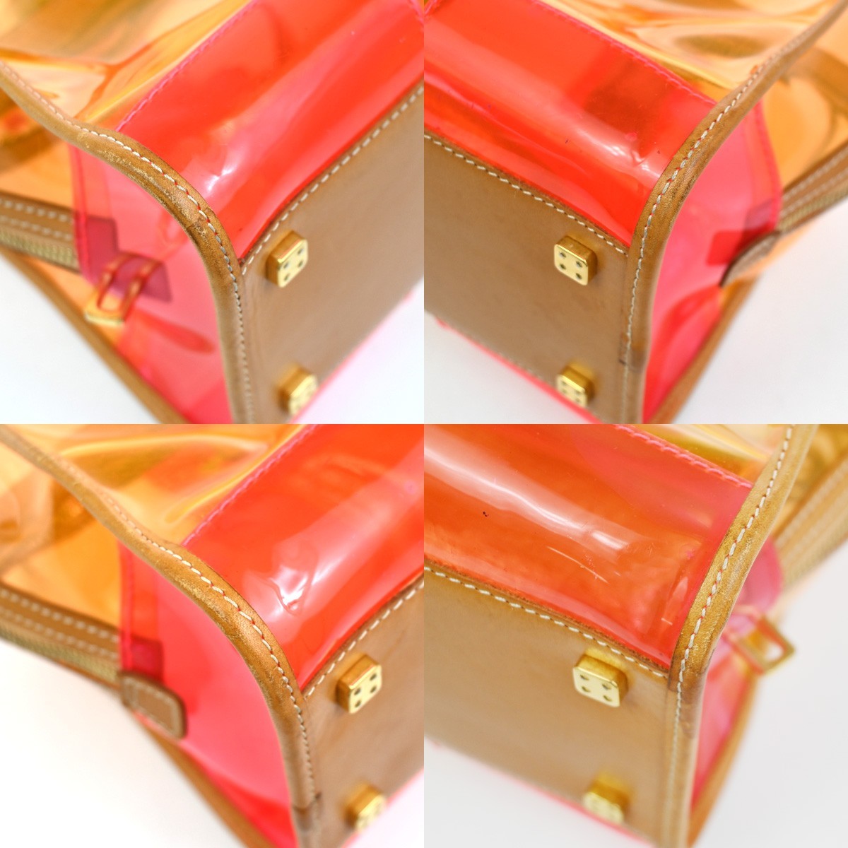 LOEWE Anagram Logo Amazona 28 Hand Bag Pouch Vinyl Leather Orange PK GHW 12RL927