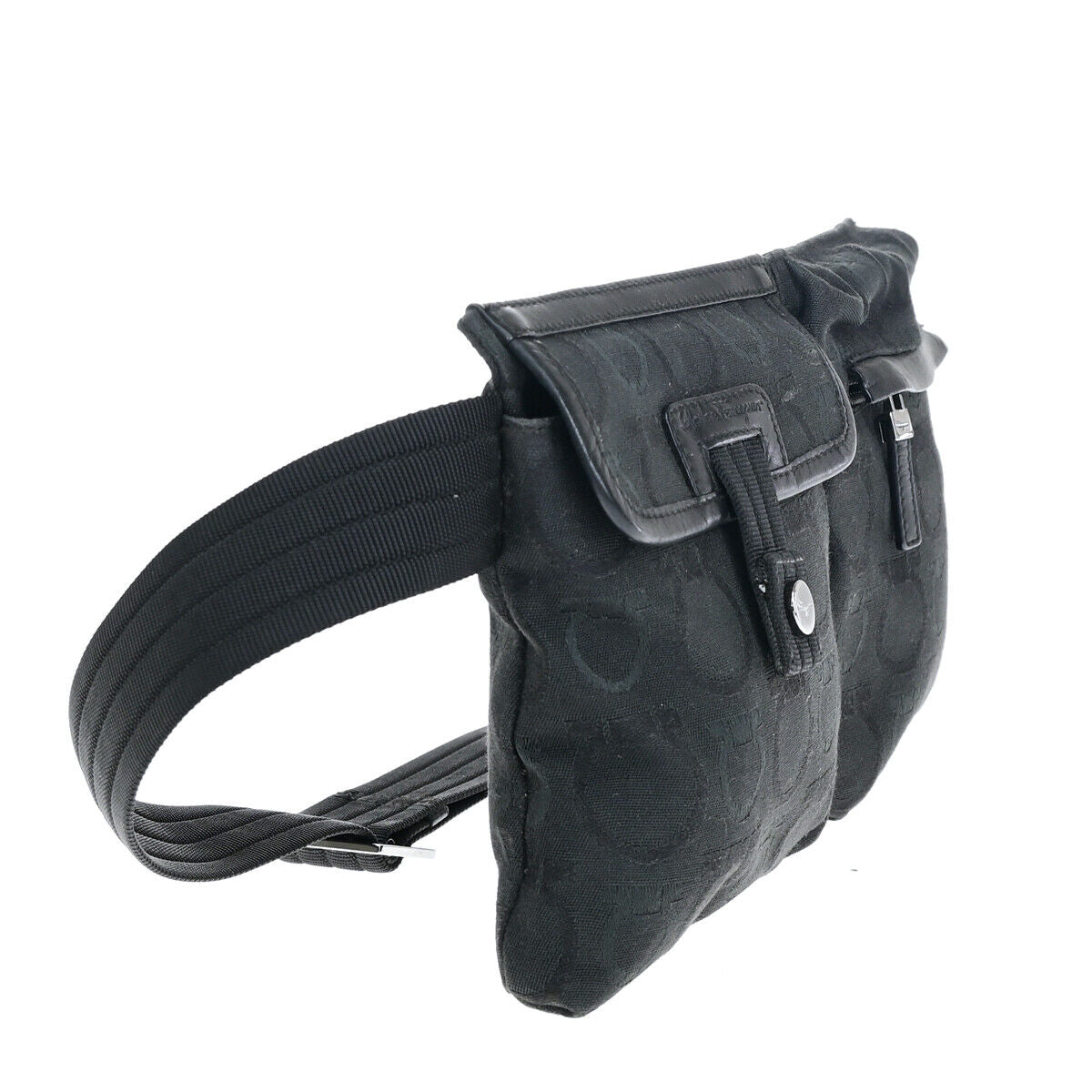 SALVATORE FERRAGAMO Logo Gancini Bum Bag Canvas Leather Black SHW Italy 05YE727