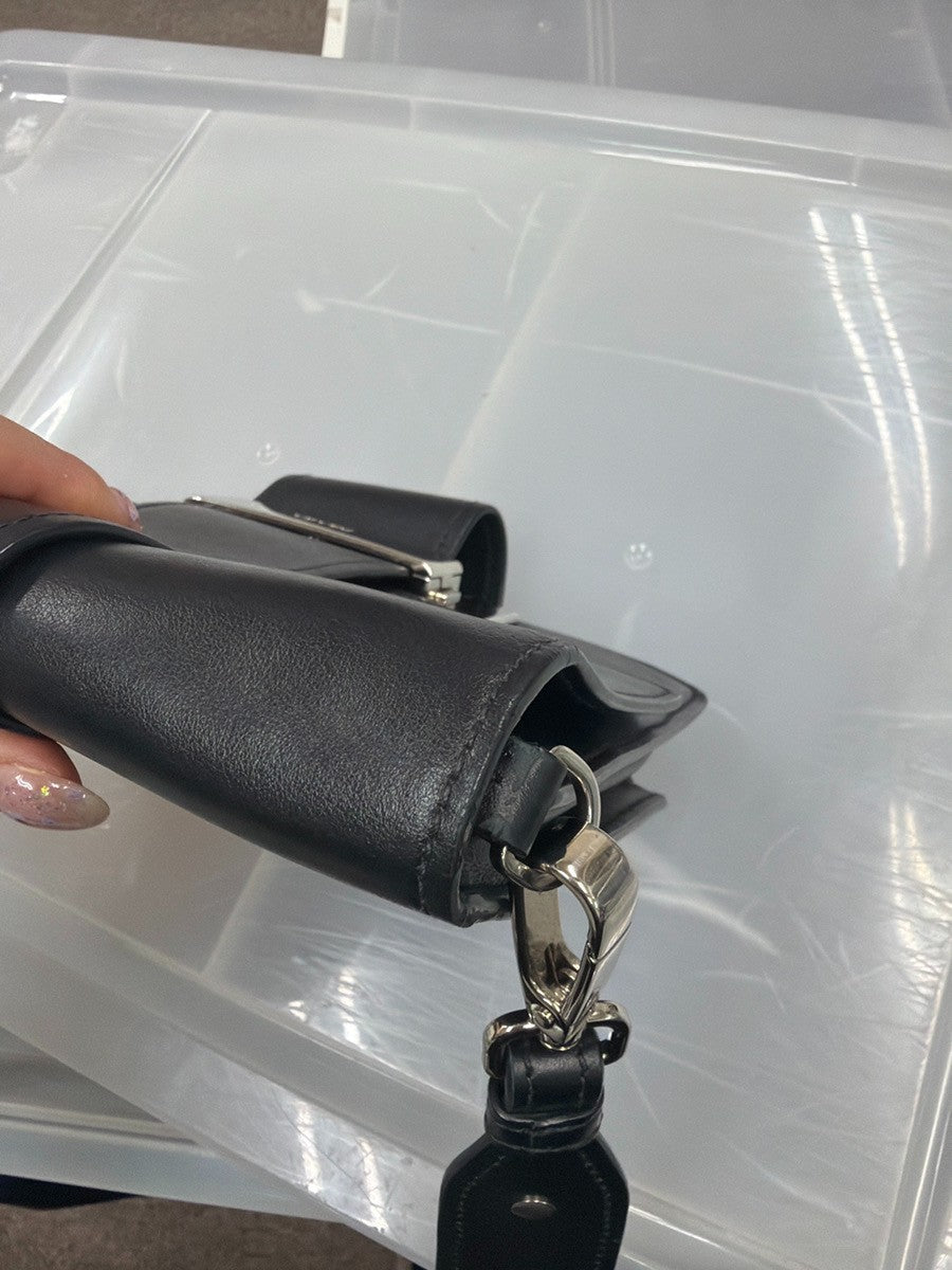 PRADA Logo Metal Ribbon Mini Shoulder Bag City Calf Leather Black SHW 79YJ076