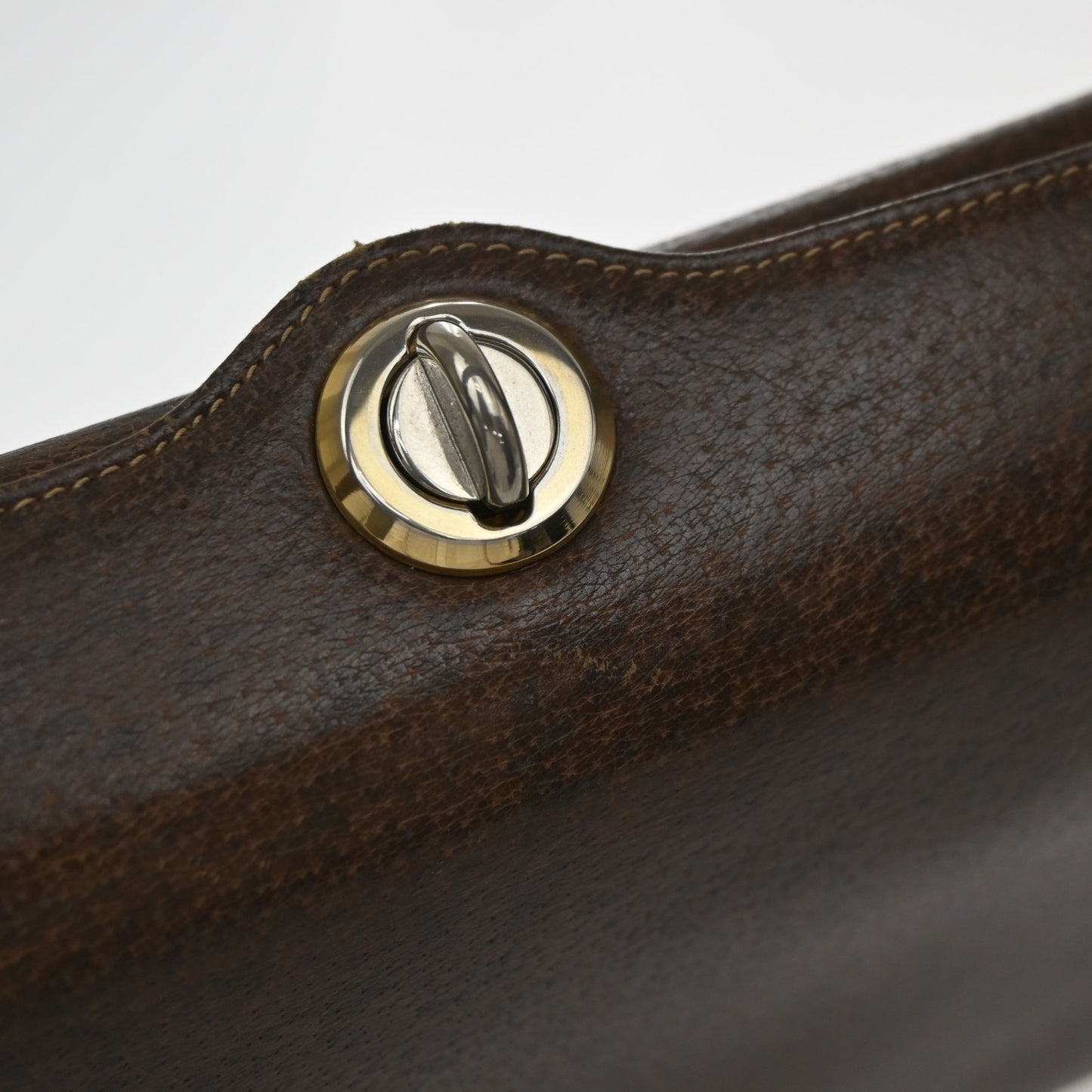 GUCCI Logo Shoulder Hand Bag Turn Lock Leather Brown GHW Italy 35KD066