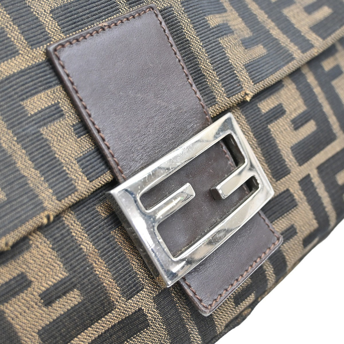 FENDI Logo Mamma Zucca Pattern Shoulder Bag Canvas Leather Brown Italy 58KB447