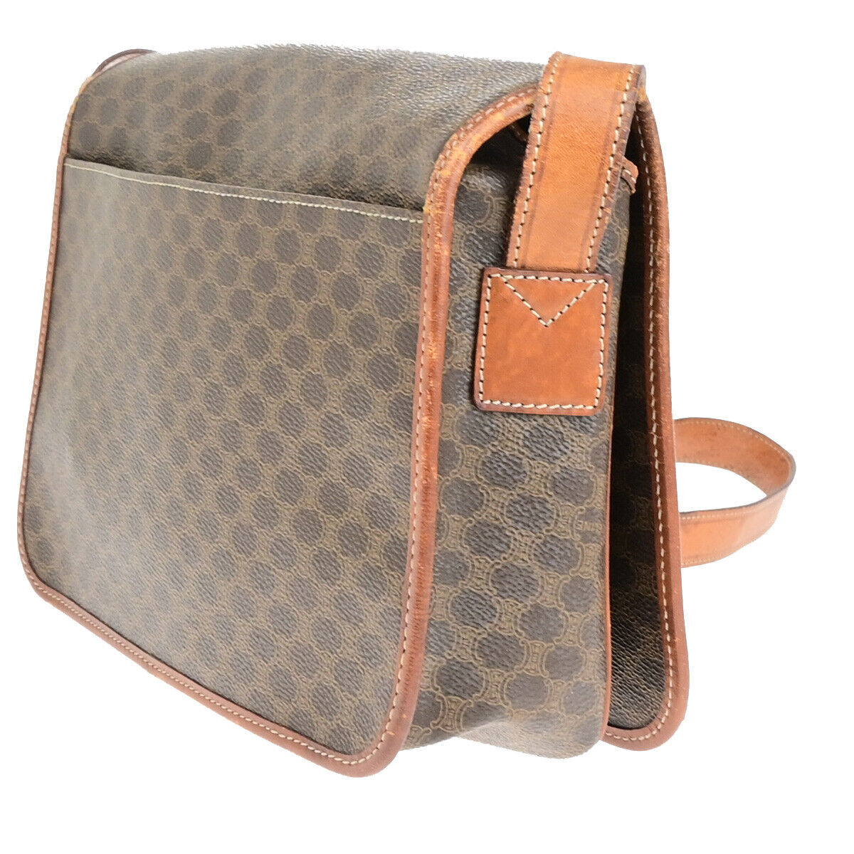 CELINE Logo Macadam Pattern Shoulder Bag PVC Leather Brown GHW Italy 05YF255