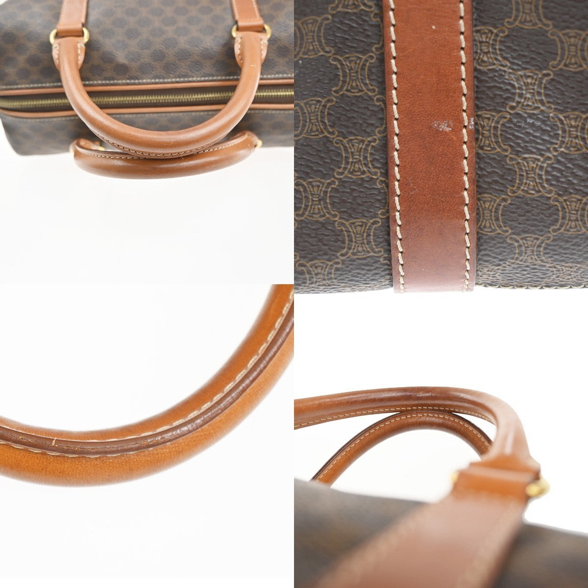CELINE Logo Macadam Pattern Hand Bag PVC Leather Brown GHW Italy 69KC201