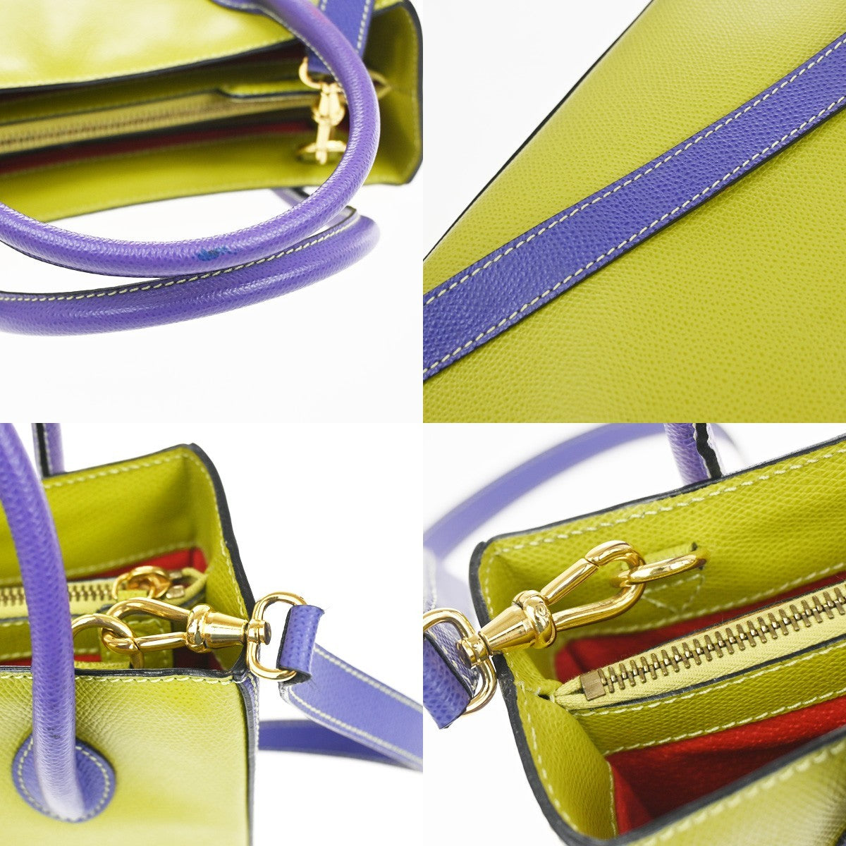 CELINE Logo 2Way Shoulder Hand Bag Leather Green Purple GHW Italy 70RL972