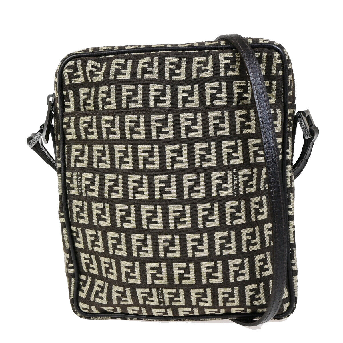 FENDI Logo Zucca Pattern Shoulder Bag Canvas Leather Brown SHW Italy 84SJ480