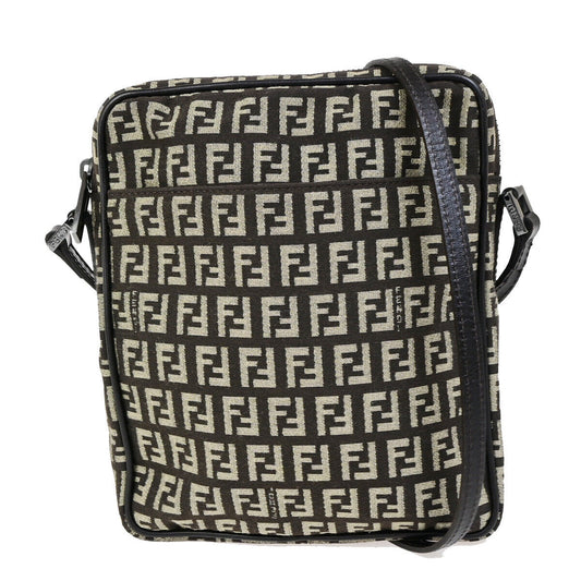 FENDI Logo Zucca Pattern Shoulder Bag Canvas Leather Brown SHW Italy 84SJ480