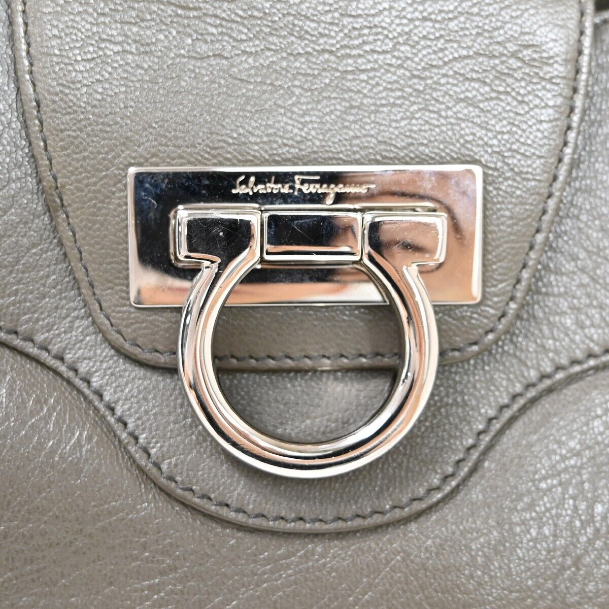 SALVATORE FERRAGAMO Logo Marisa Gancini Shoulder Bag Leather Gray Italy 66FA048