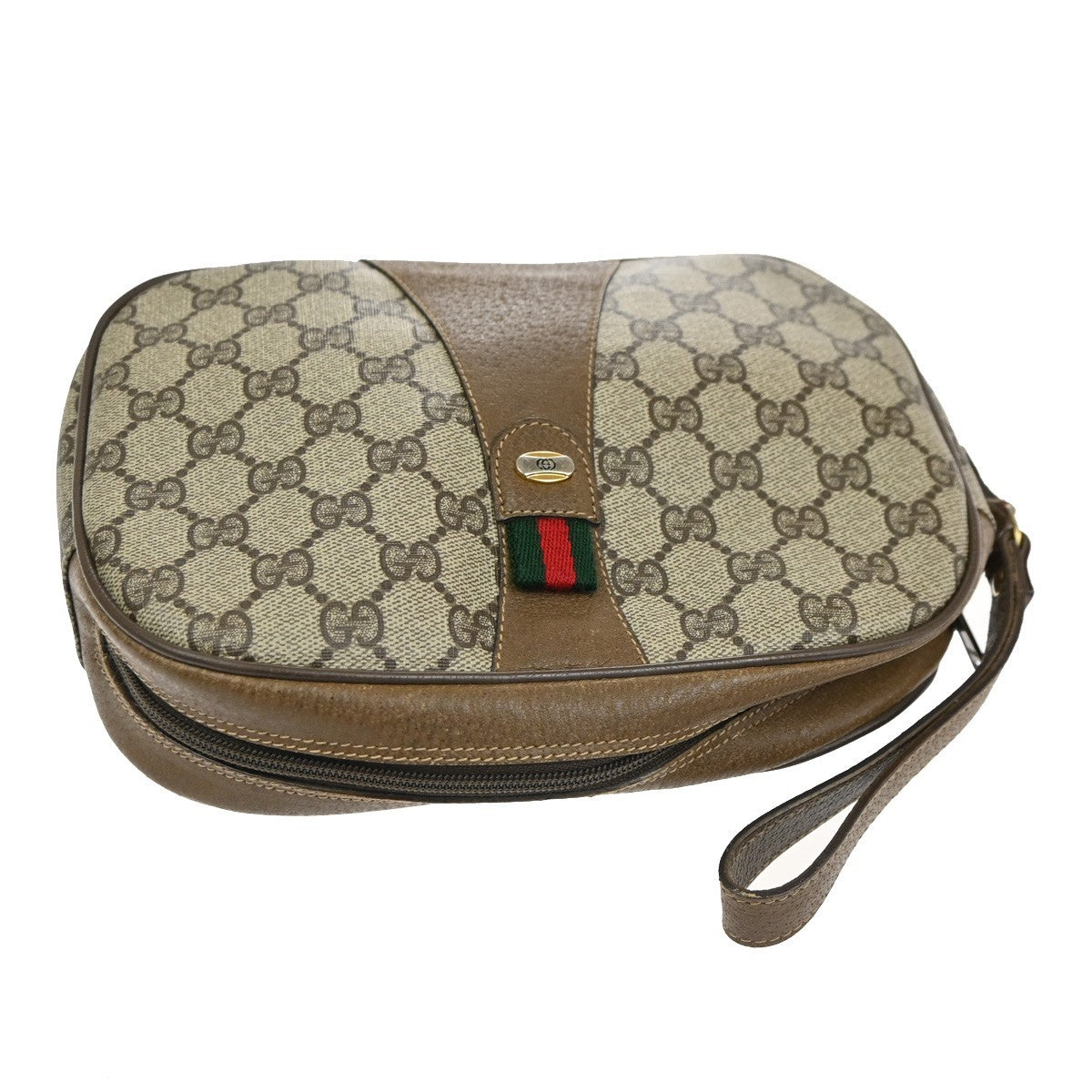 GUCCI GG Sherry Pattern Clutch Hand Bag PVC Leather Brown Italy 05TA585