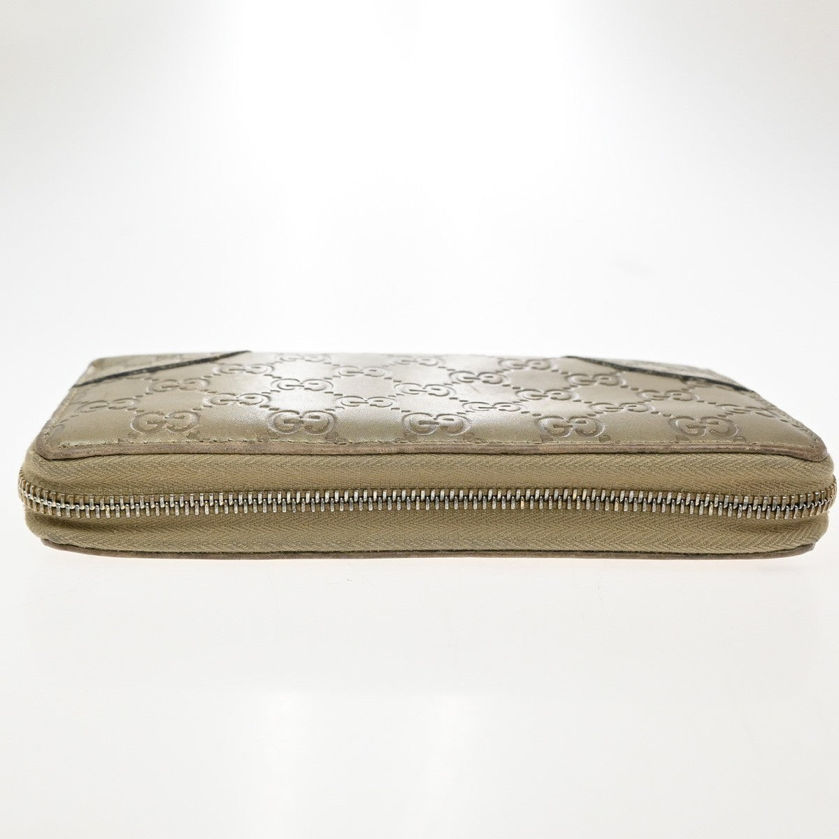 GUCCI Logo Guccissima GG Pattern Long Zipper Wallet Leather Beige GHW 09YH801