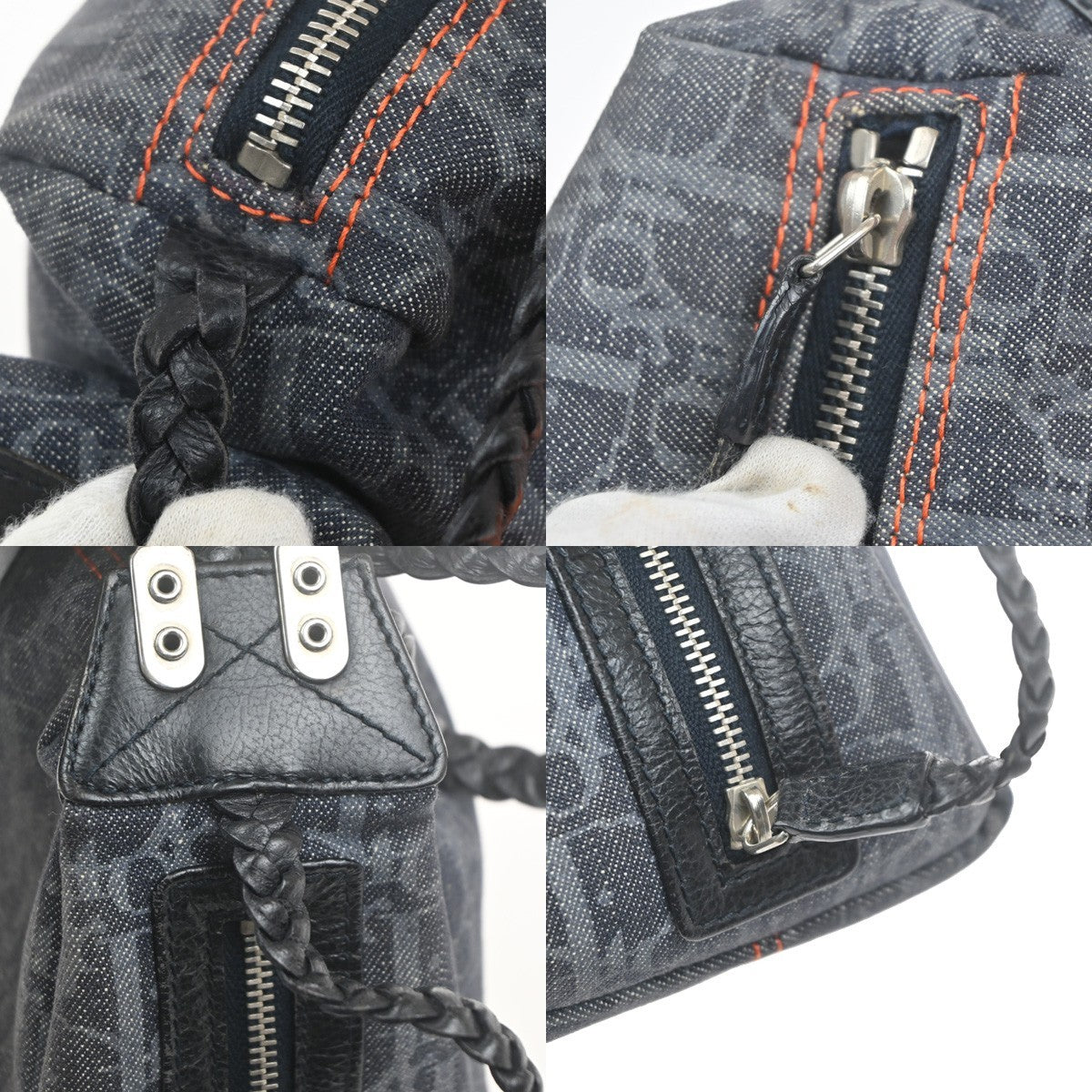 CHRISTIAN DIOR Trotter Flight Line Shoulder Bag Denim Canvas Leather BE 41RL890