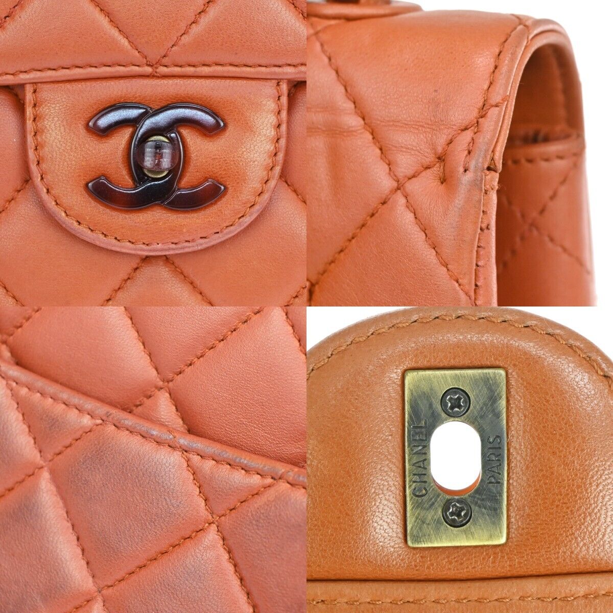 CHANEL CC Matelasse 30 Chain Shoulder Bag Leather Orange Brown Vintage 646HB609