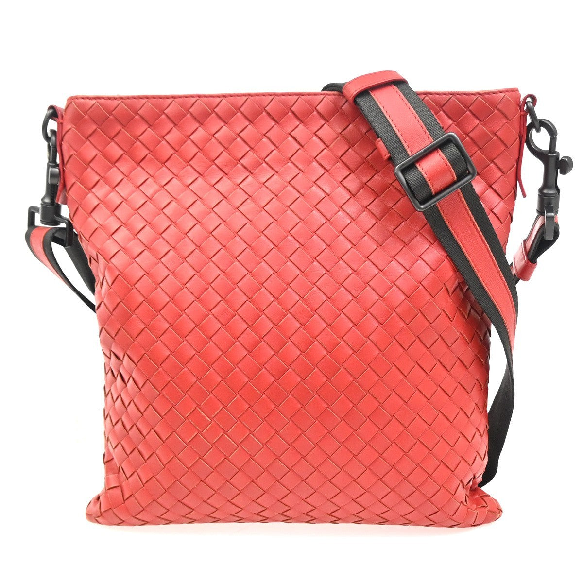 BOTTEGA VENETA Intrecciato Logo Messenger Crossbody Bag Leather Red 79ZA123
