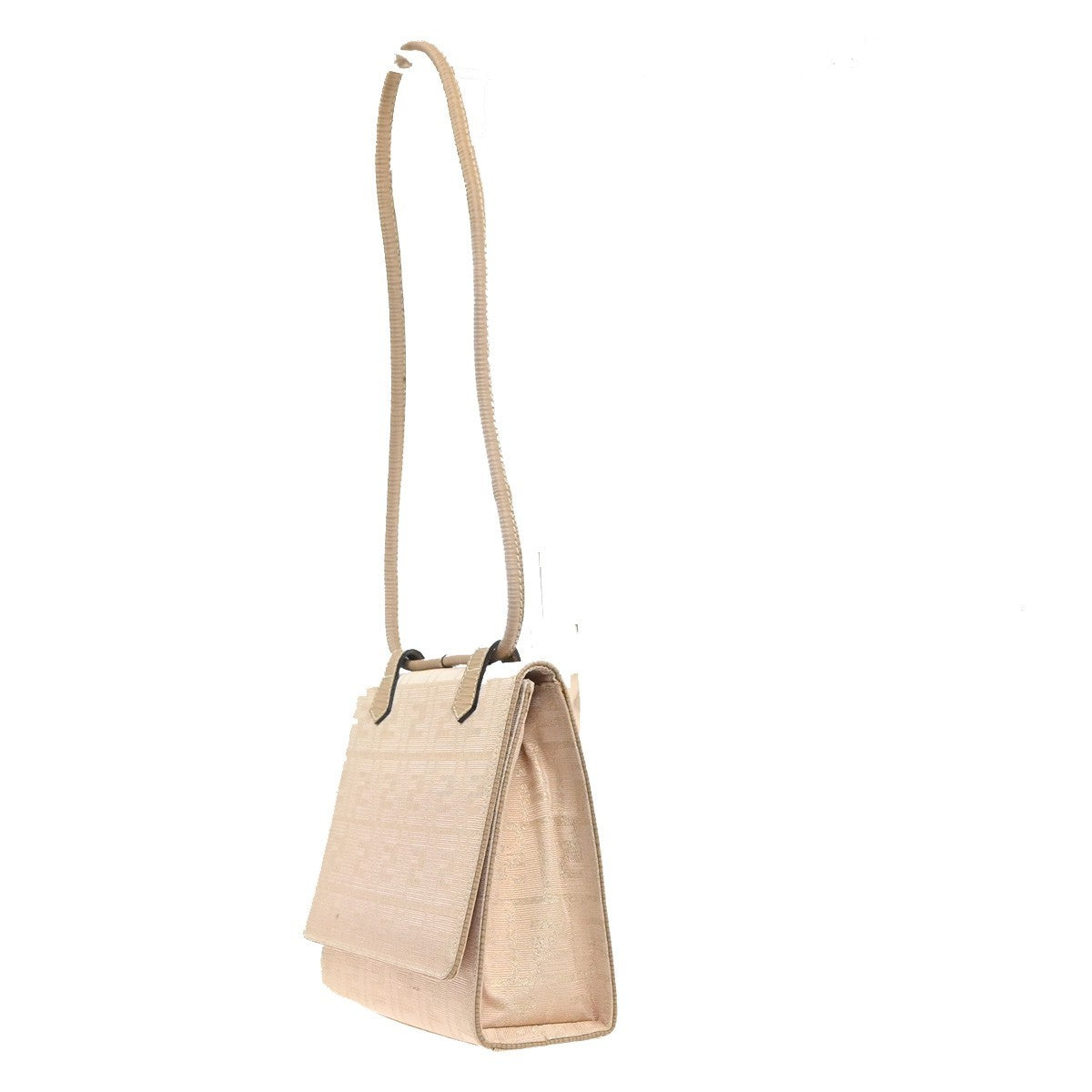 FENDI Zucca Pattern Flap Shoulder Bag Canvas Leather Pink Beige Italy 87KC934